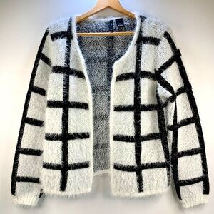 Women’s Buttery Soft Luxurious Black & White eyelash plaid sweater cardigan